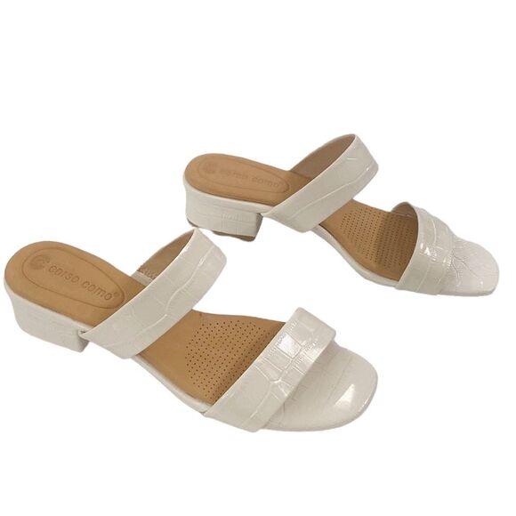 Corso Como CC Faeya croc embossed white square heel double strap sandal size 6 - Picture 3 of 11